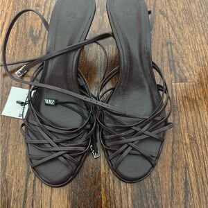 Zara Women's Dark Brown Strappy Sandals